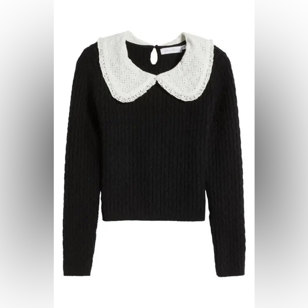 All in Favor Eyelet Peter Pan Collar Sweater